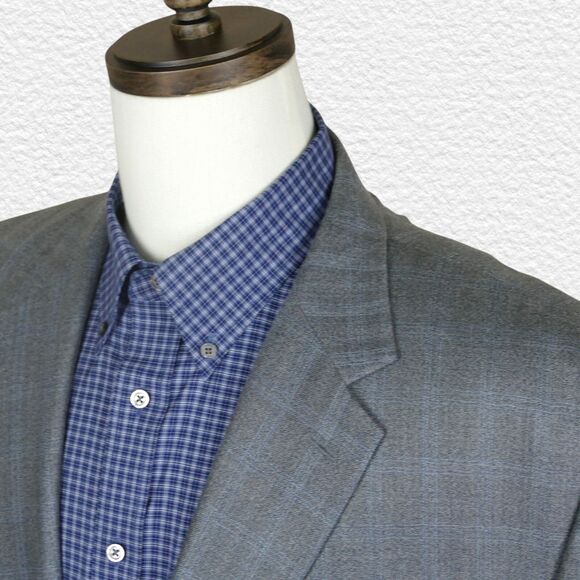 Ralph Lauren Sport Coat Blazer Mens 50L Gray Blue Plaid Silk Wool - Picture 1 of 16